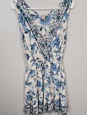 lola P. Cream Mini Dress with Blue Floral Print